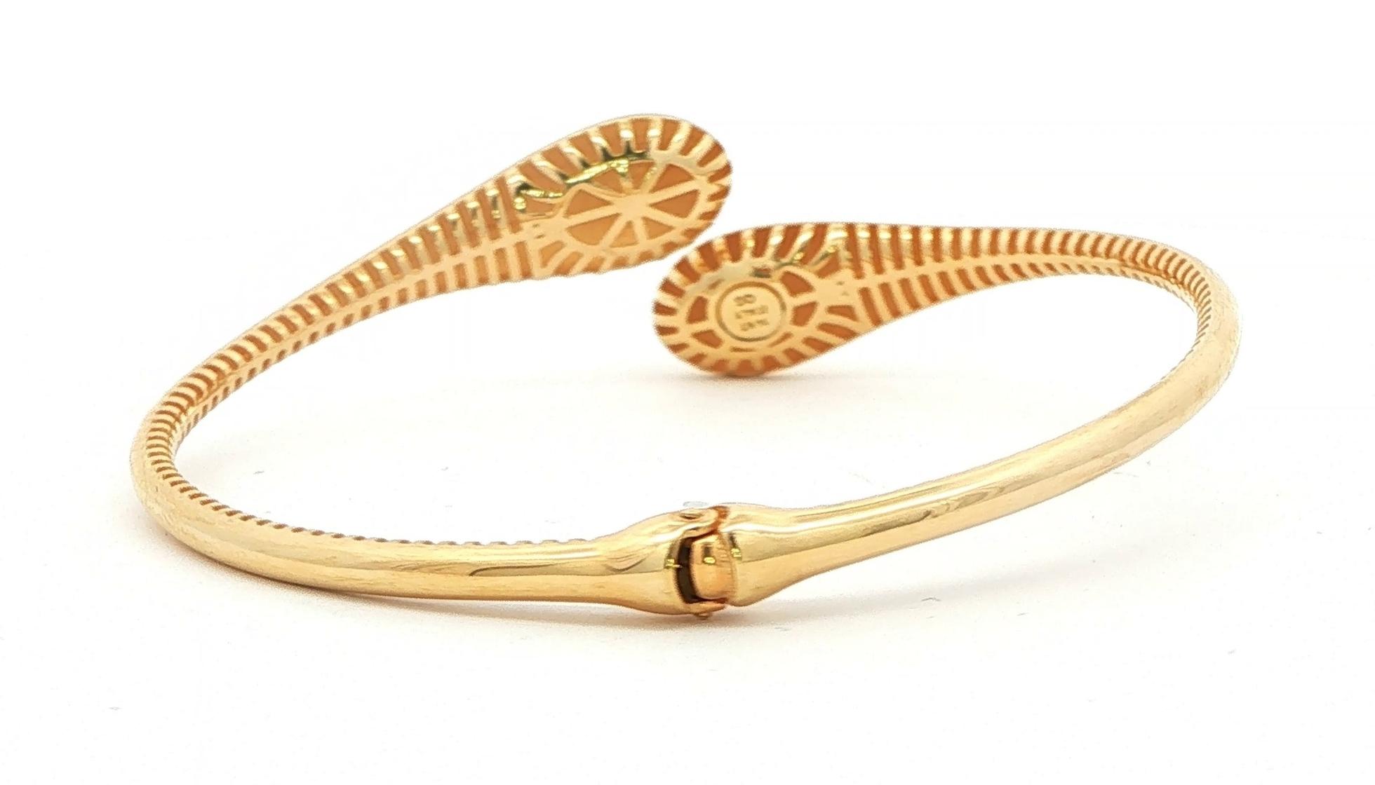Open Bypass Teardrop Hinged Bangle Bracelet in Yellow Gold back