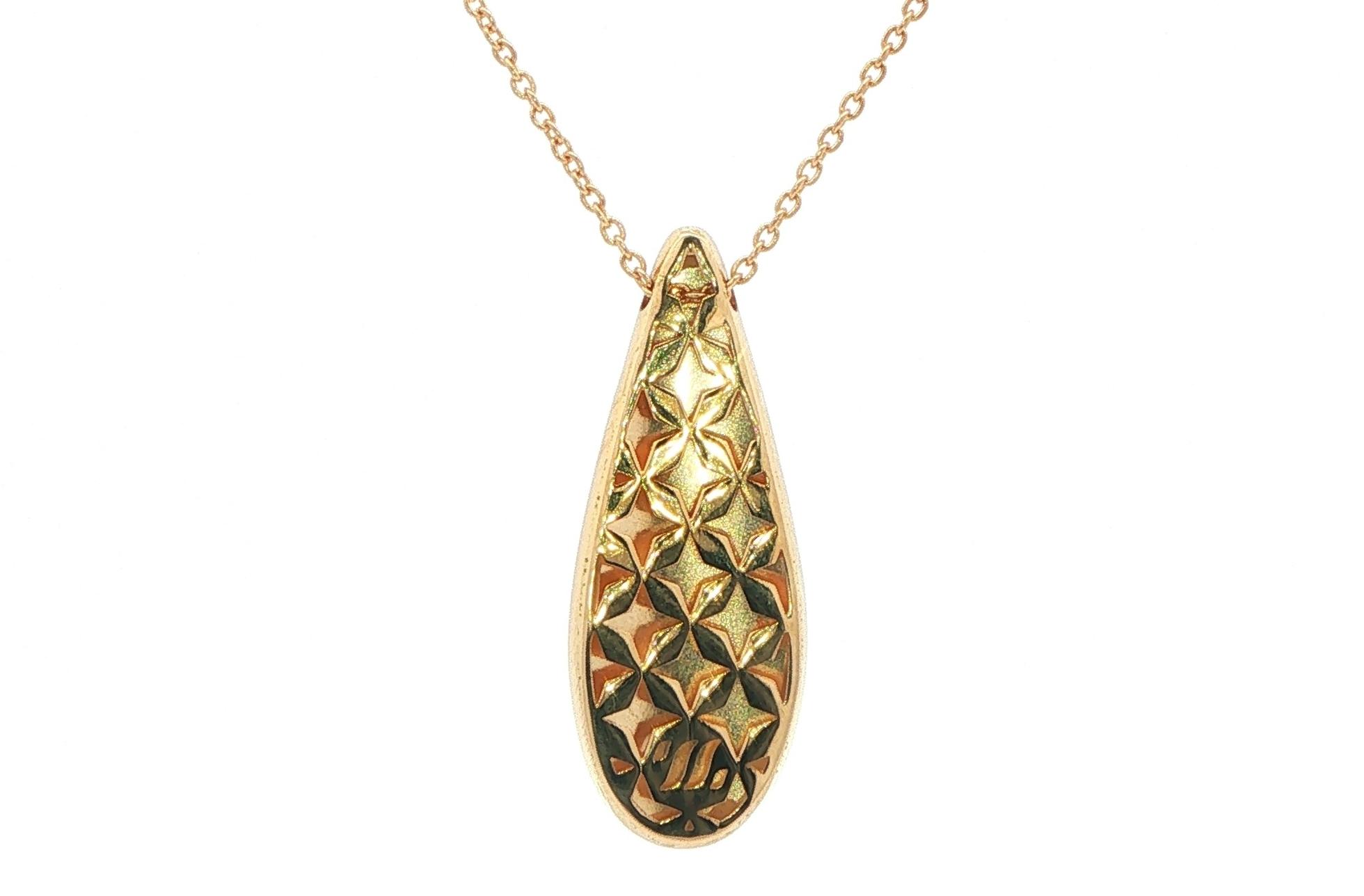 Polished Teardrop Pendant Necklace in Yellow Gold back