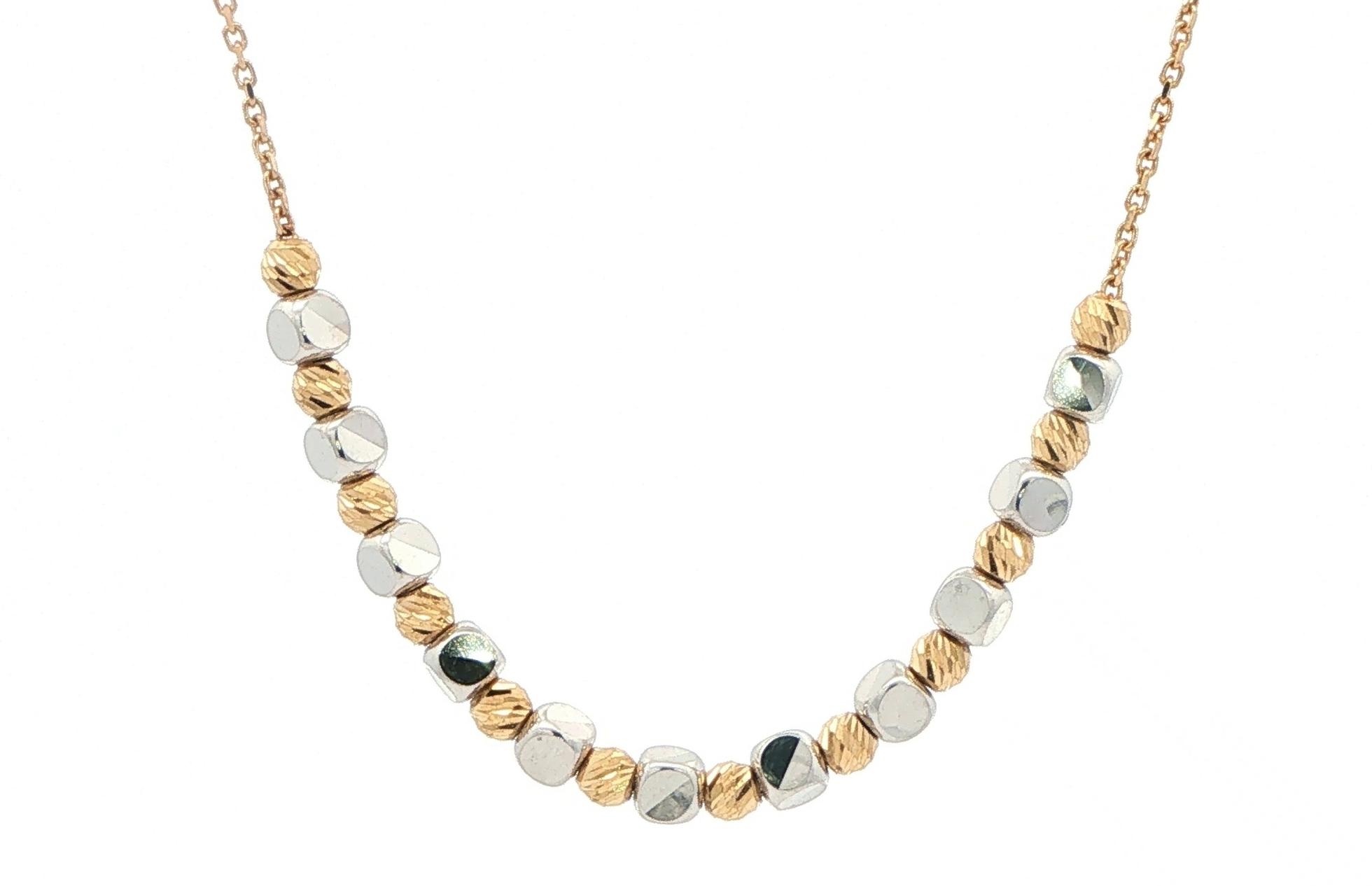 Mixed Metal Beaded Necklace in Yellow and White Gold