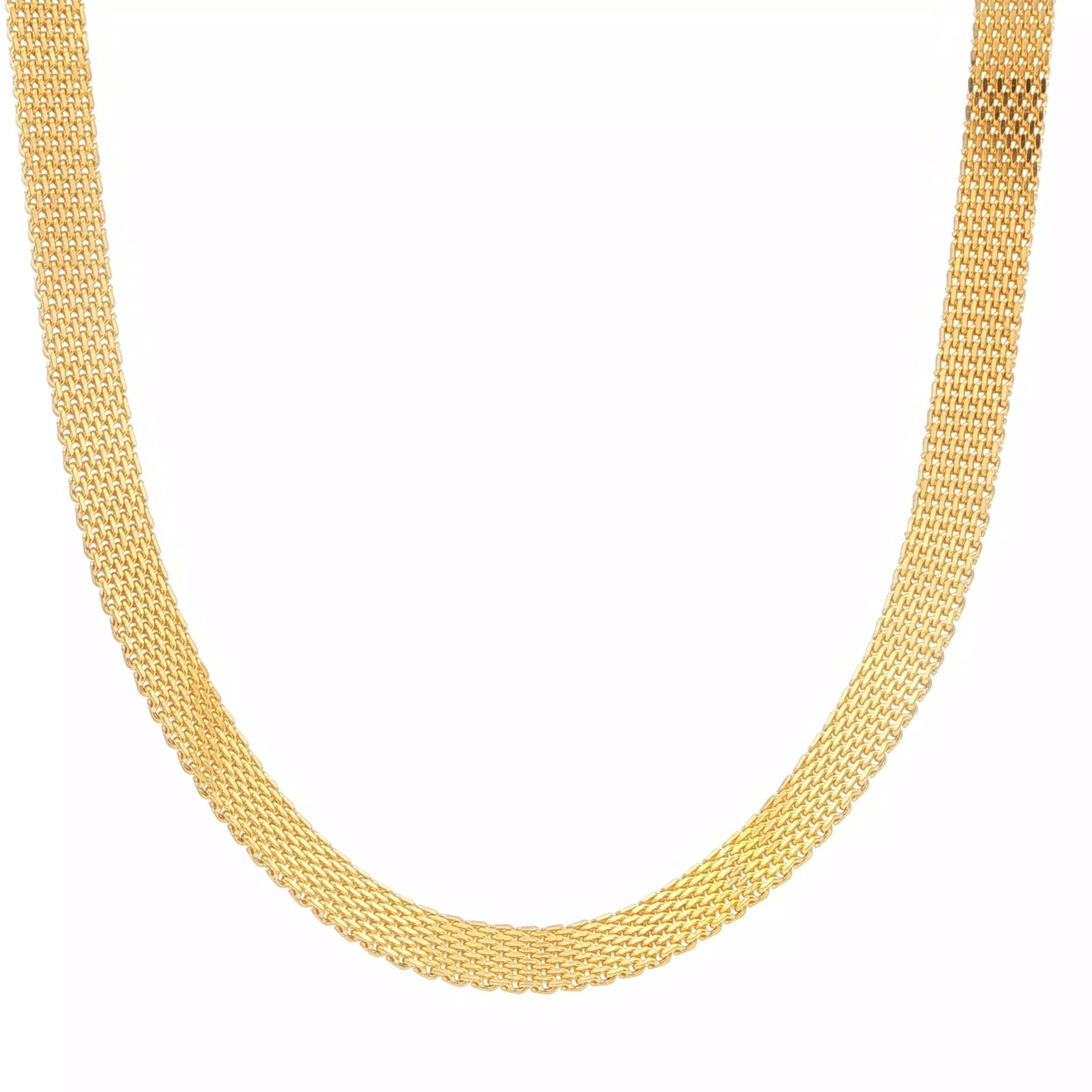 Woven Mesh Flat Chain Necklace in Yellow Gold