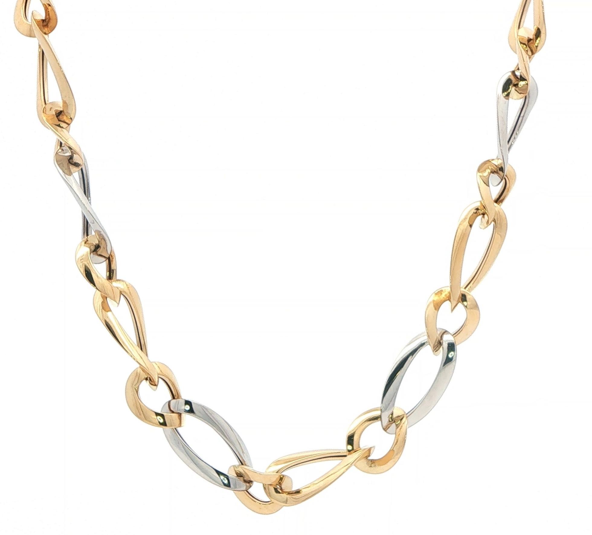 Interlocking Oval Hollow Link Chain Necklace in Two-Tone Yellow and White Gold