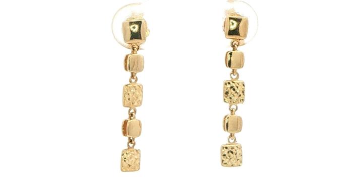 content/products/Square Link Drop Earrings with Polished and Hammered Texture in Yellow Gold 
