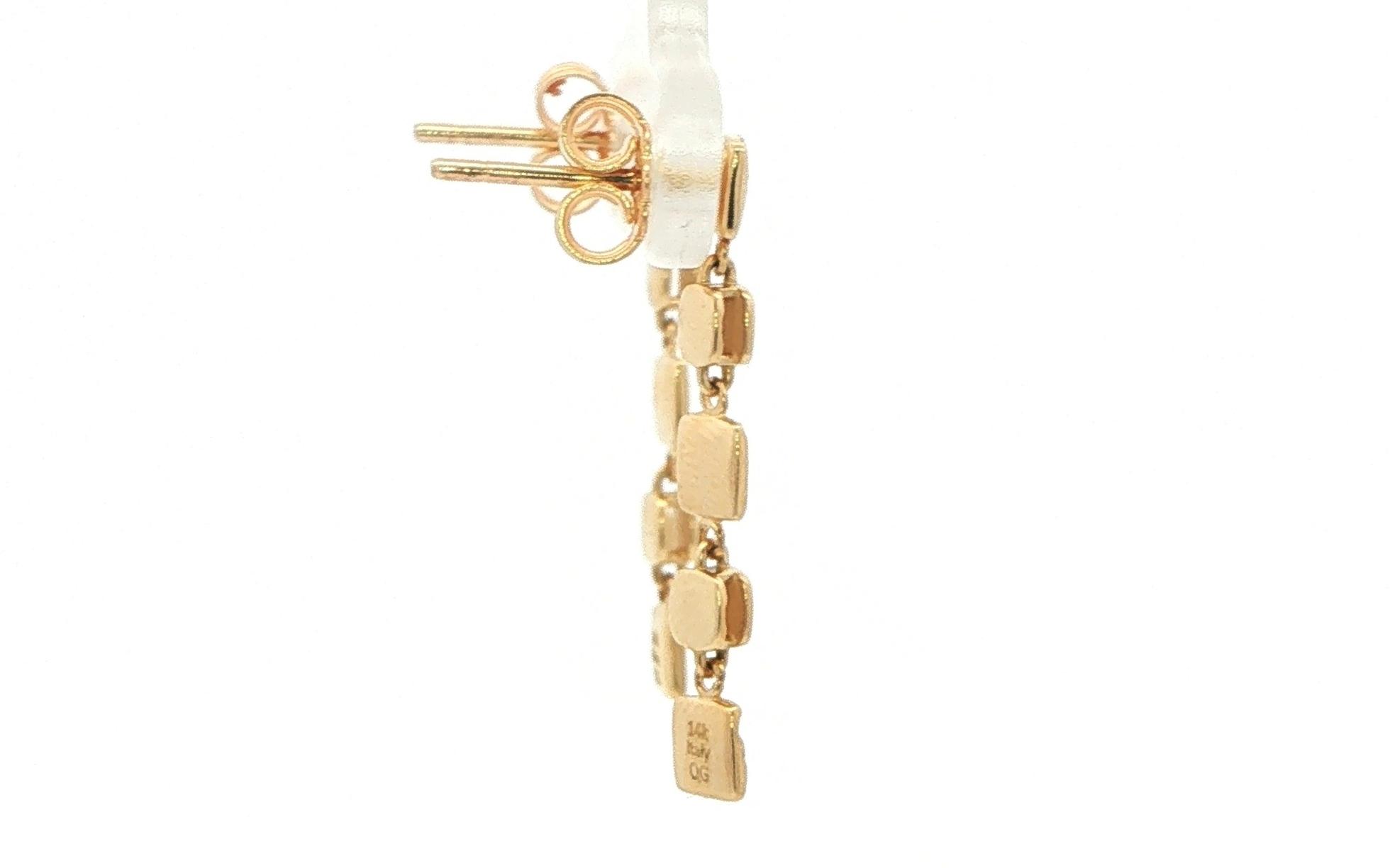 Square Link Drop Earrings with Polished and Hammered Texture in Yellow Gold  side