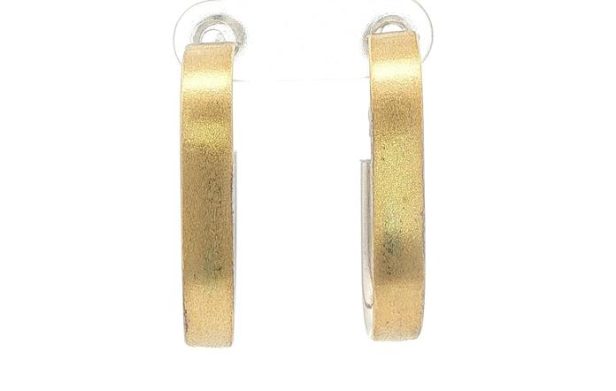content/products/Hollow Flat Oval Hoop Earrings with Matte Finish in Two-tone Yellow and White Gold
