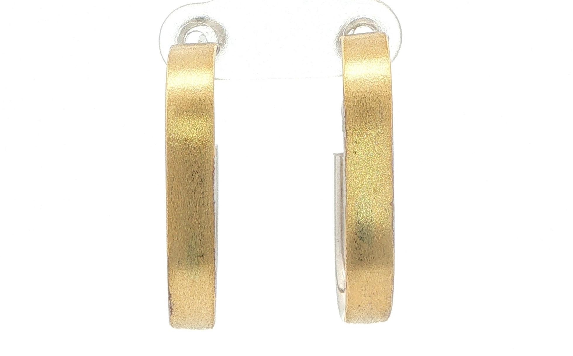 Hollow Flat Oval Hoop Earrings with Matte Finish in Two-tone Yellow and White Gold