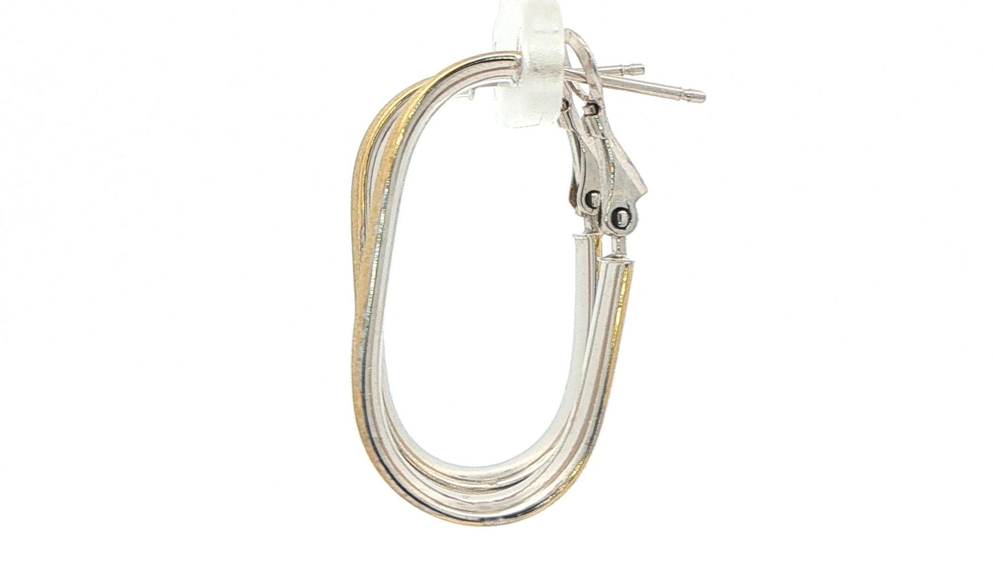 Hollow Flat Oval Hoop Earrings with Matte Finish in Two-tone Yellow and White Gold back