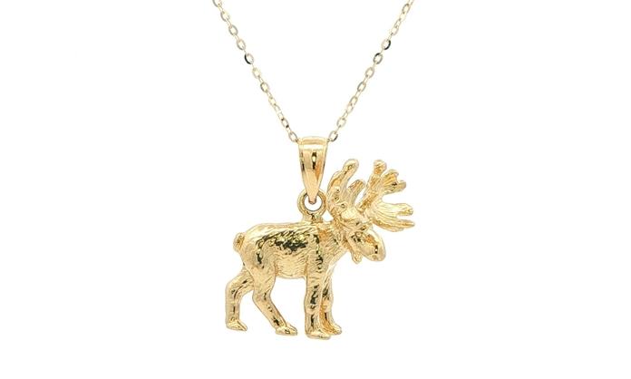content/products/Textured Moose Charm Necklace in Yellow Gold