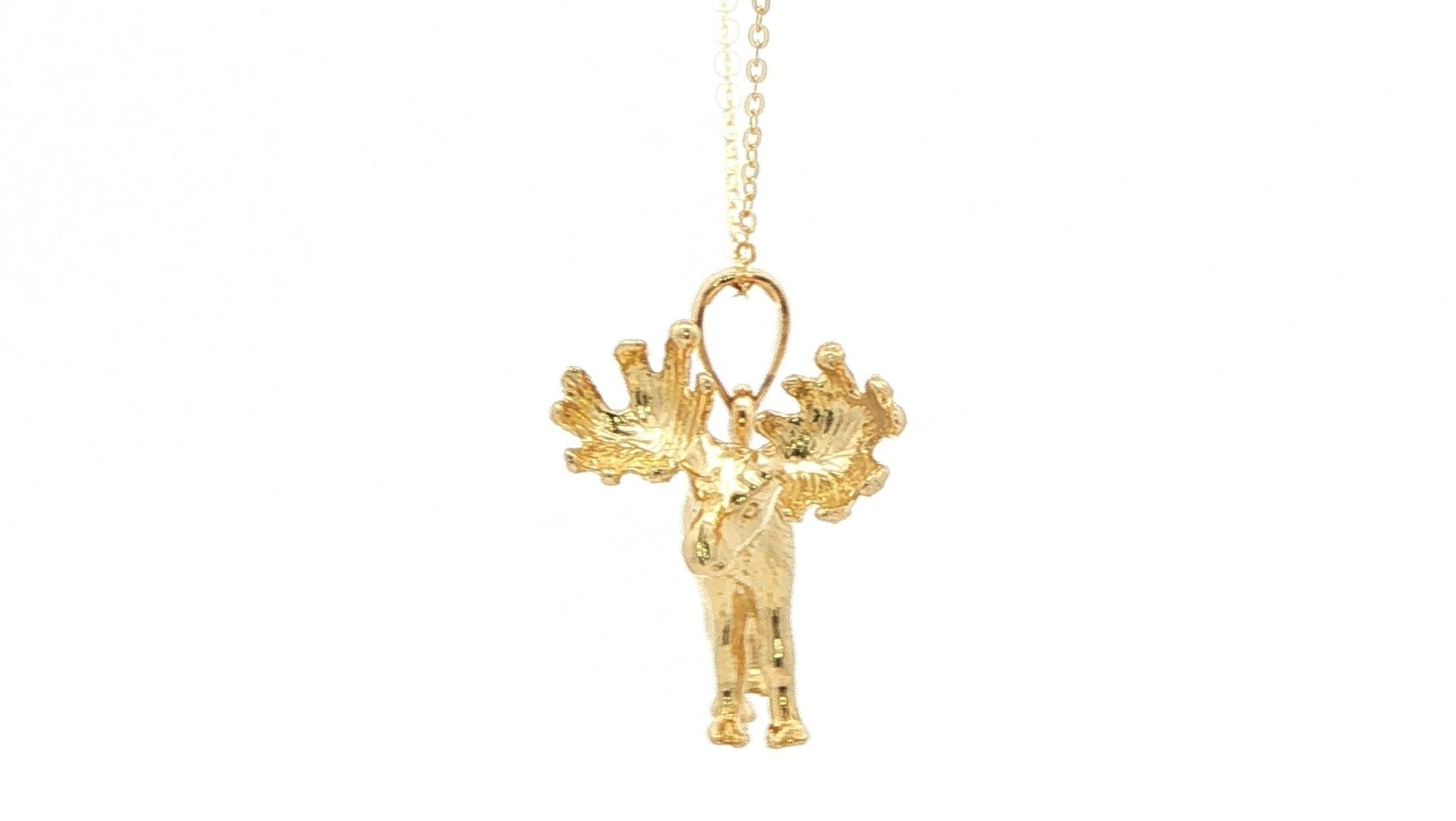 Textured Moose Charm Necklace in Yellow Gold side