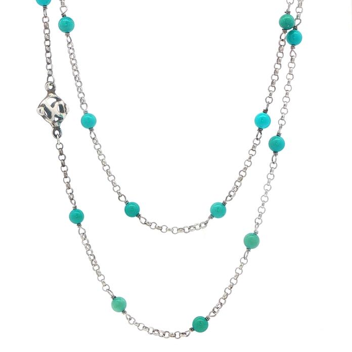 content/products/Estate Piece: David Yurman Long Turquoise Bead Station Chain Necklace in Sterling Silver