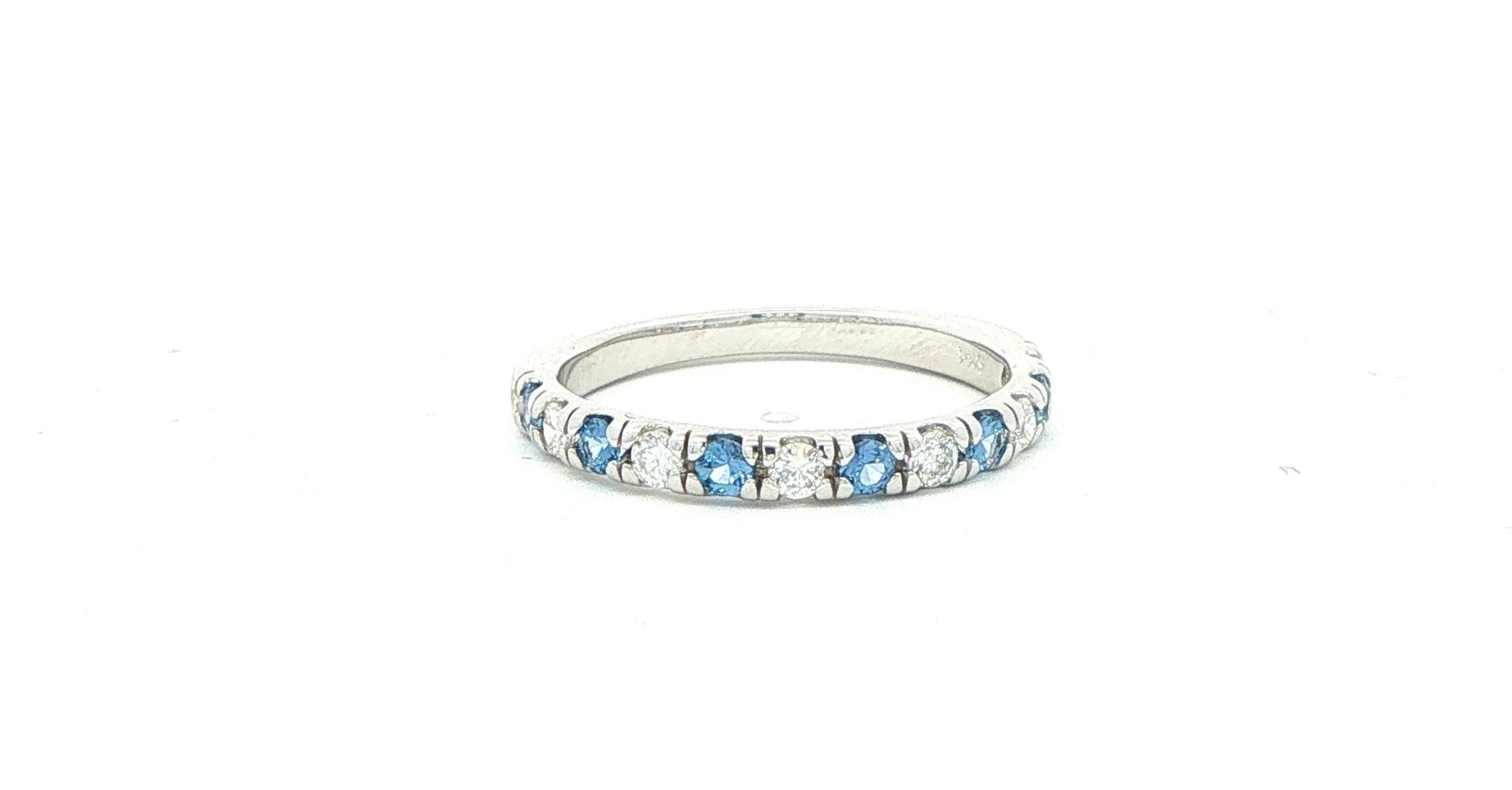 12-Stone French-set Alternating Montana Yogo Sapphire and Diamond Ring in White Gold (0.48cts TWT)
