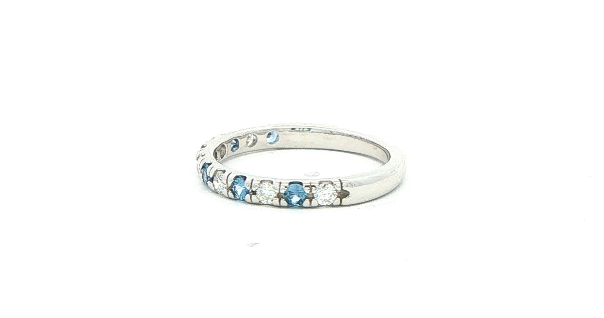 12-Stone French-set Alternating Montana Yogo Sapphire and Diamond Ring in White Gold (0.48cts TWT) side