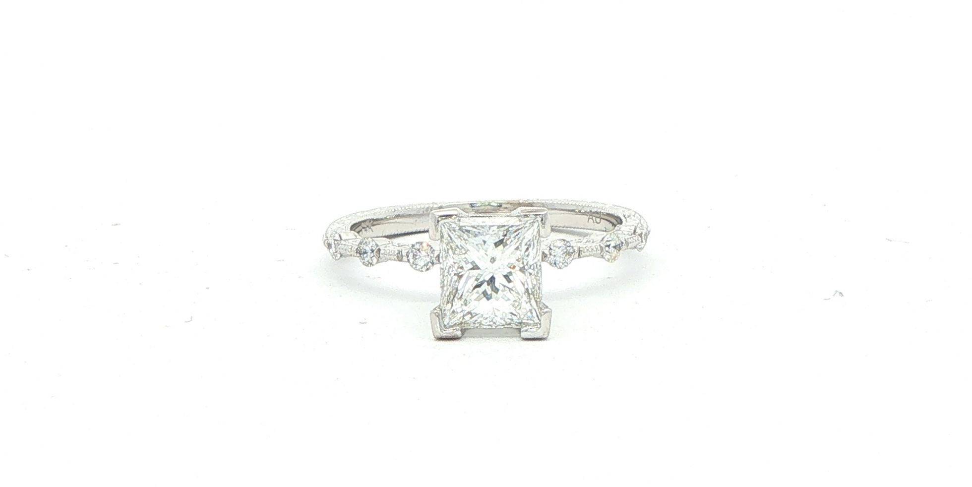 Princess-Cut Diamond Milgrain Engagement Ring in White Gold (1.33cts TWT)