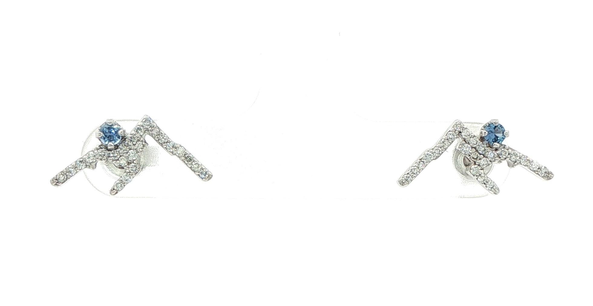 Mountain Ridgeline White Gold Stud Earrings with Pave Diamonds and Montana Yogo Sapphire (0.37cts TWT)