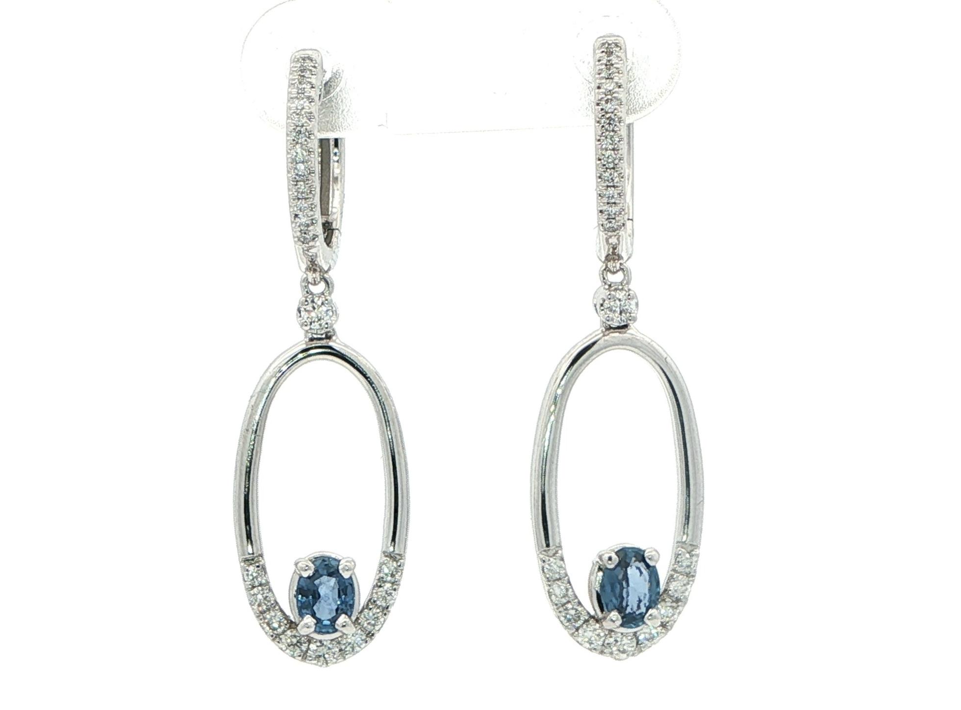 Oval Montana Yogo Sapphire Sapphire and Diamond Dangle Earrings in White Gold (0.89cts TWT)