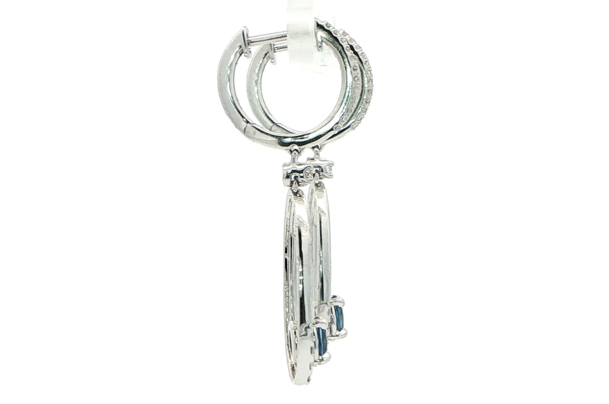 Oval Montana Yogo Sapphire Sapphire and Diamond Dangle Earrings in White Gold (0.89cts TWT) side