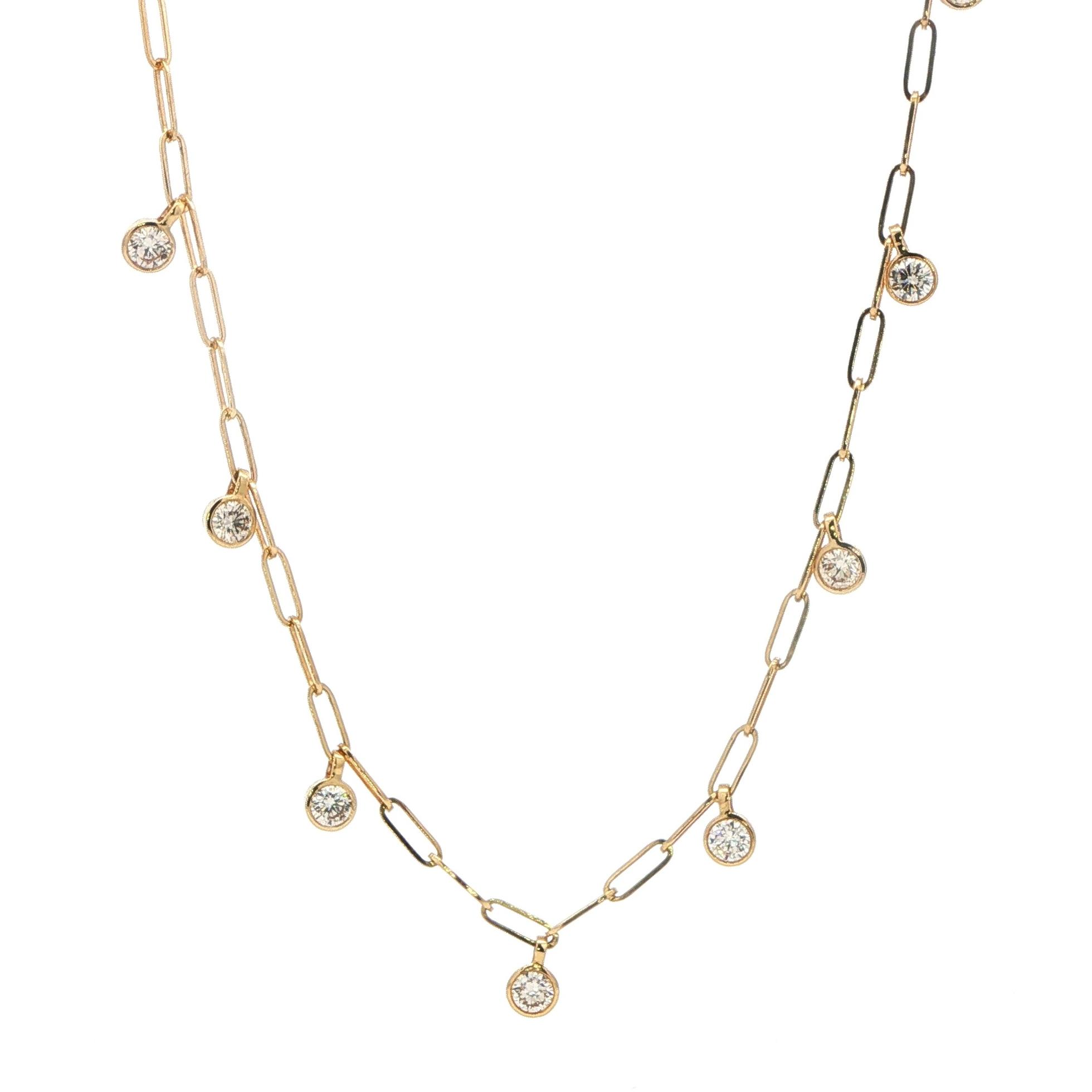 Bezel-Set Diamond Station Paperclip Chain Necklace in Yellow Gold (1.00cts TWT)