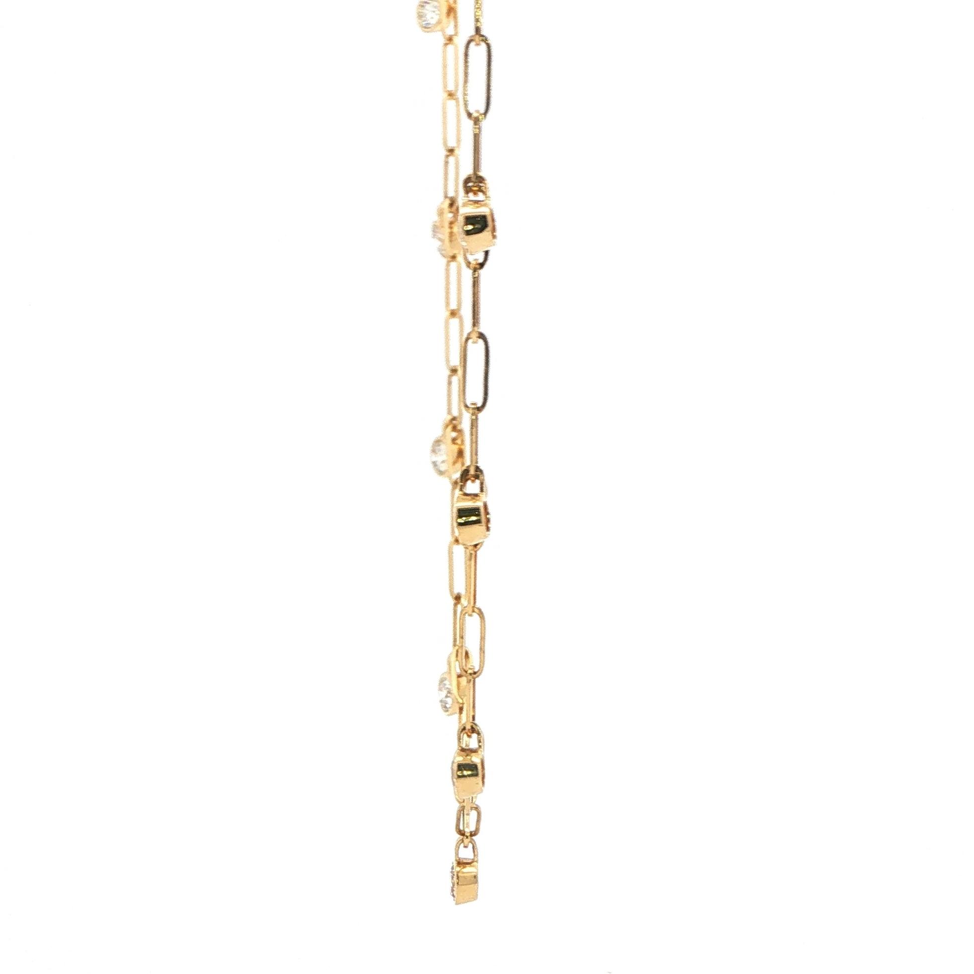 Bezel-Set Diamond Station Paperclip Chain Necklace in Yellow Gold (1.00cts TWT) side