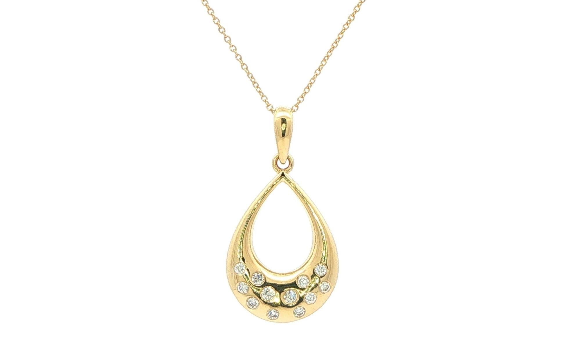 Scattered Diamond Teardrop Pendant Necklace in Yellow Gold