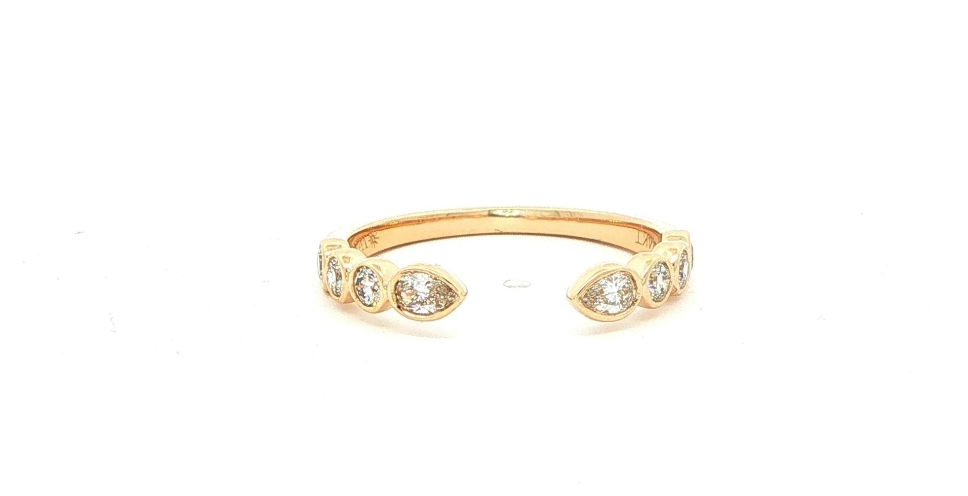 Bezel Pear-cut and Round Diamond Open Cuff Stackable Ring in Yellow Gold (0.37cts TWT)