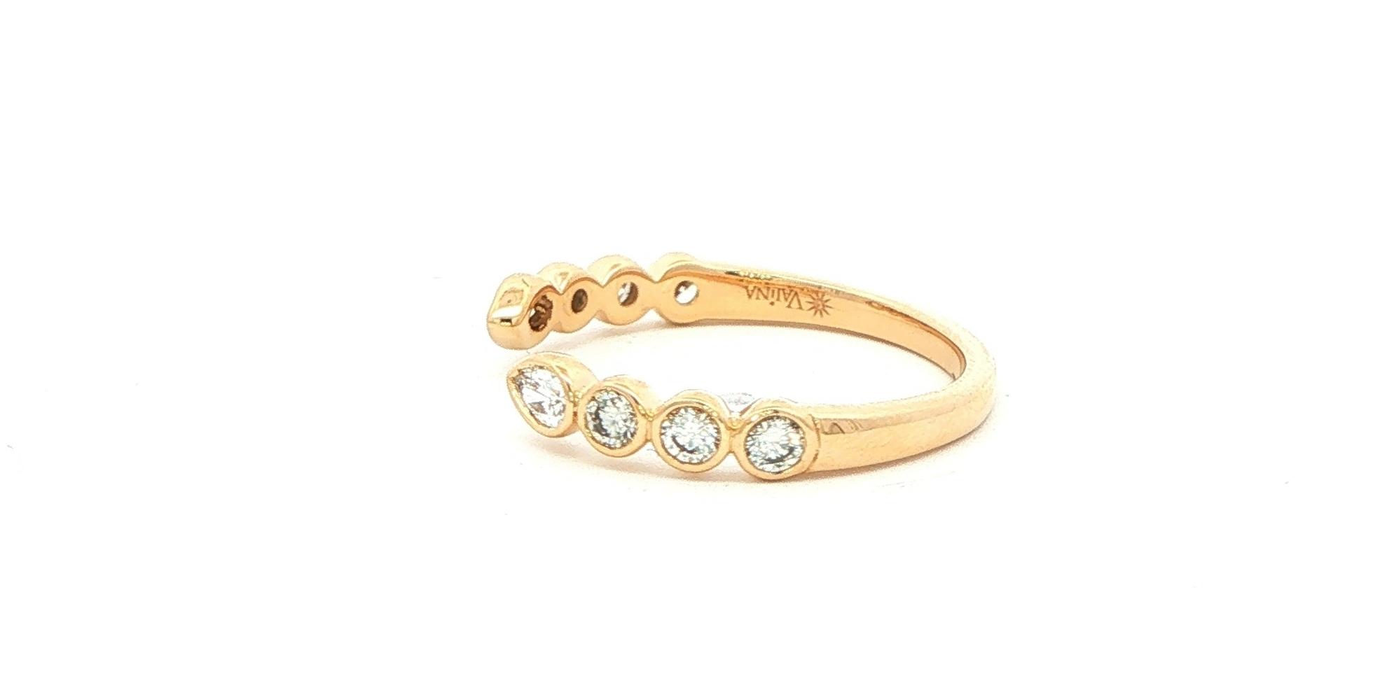 Bezel Pear-cut and Round Diamond Open Cuff Stackable Ring in Yellow Gold (0.37cts TWT) side