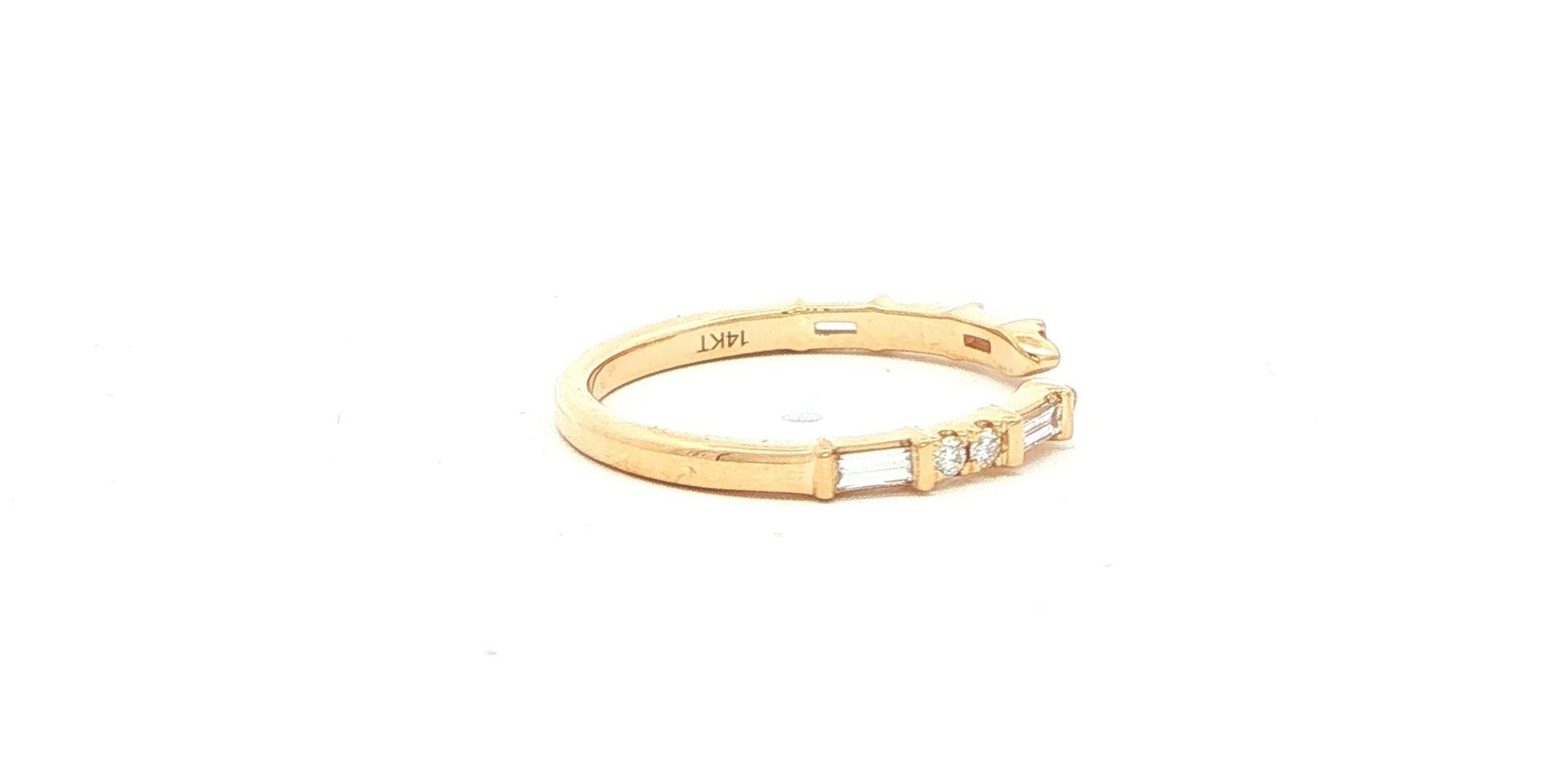 Baguette and Round Open Cuff Diamond Stackable Ring in Yellow Gold (0.25cts TWT) side