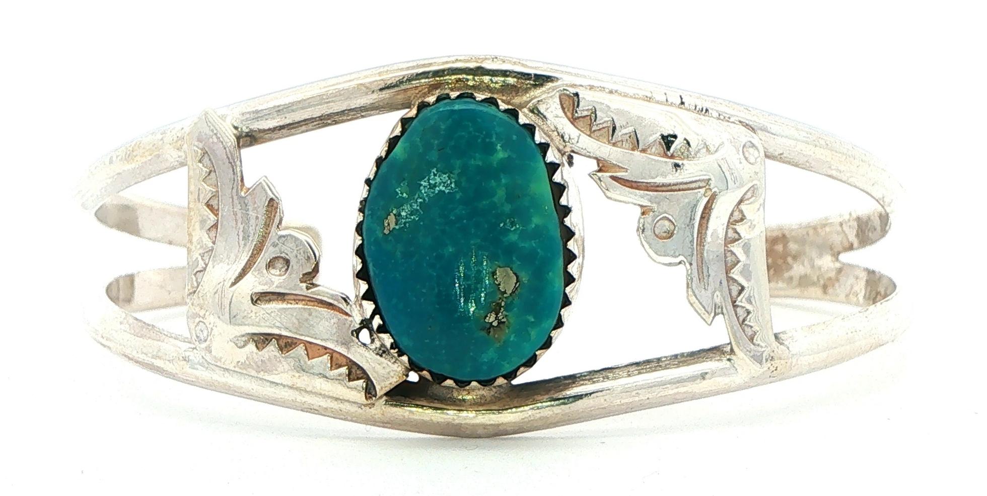 Estate Piece: Oval Turquoise Cabochon Bangle Bracelet in Sterling Silver