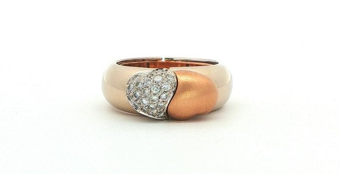 content/products/Estate Piece: Opening Diamond Pavé Double Heart Ring with Matte Finish in Two-tone Rose and White Gold (0.25cts TWT)