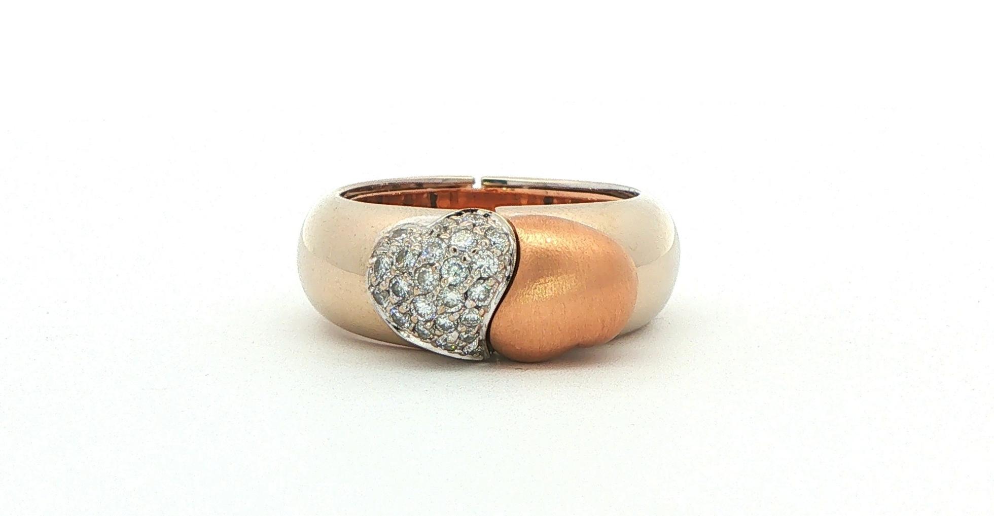 Estate Piece: Opening Diamond Pavé Double Heart Ring with Matte Finish in Two-tone Rose and White Gold (0.25cts TWT)
