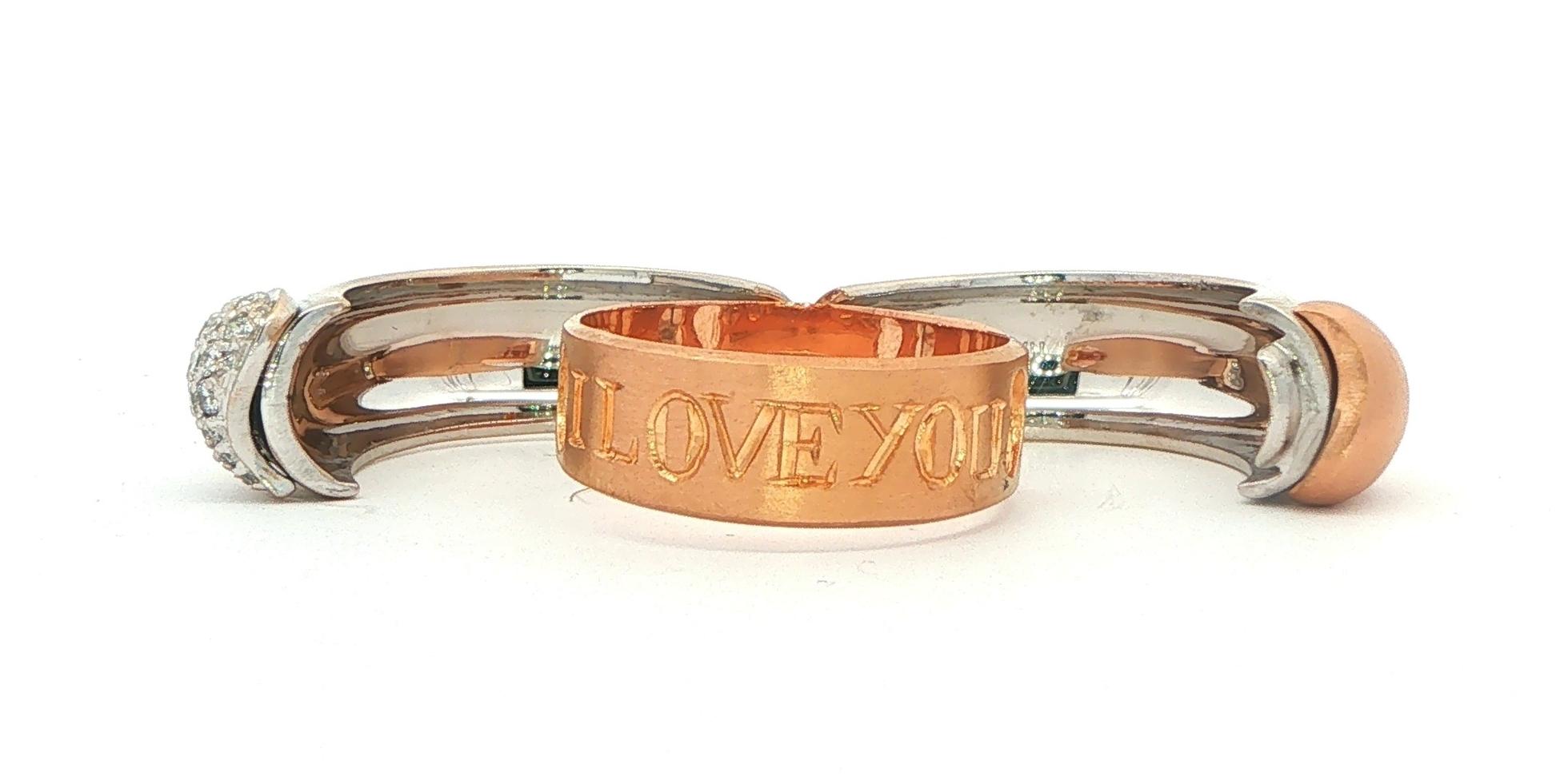 Estate Piece: Opening Diamond Pavé Double Heart Ring with Matte Finish in Two-tone Rose and White Gold (0.25cts TWT) open