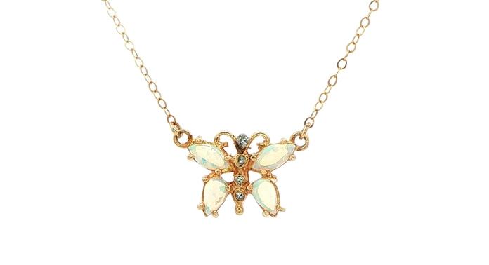 content/products/Estate Piece: Opal Butterfly Pendant Necklace with Diamond Accents in Yellow Gold (0.05cts TWT)