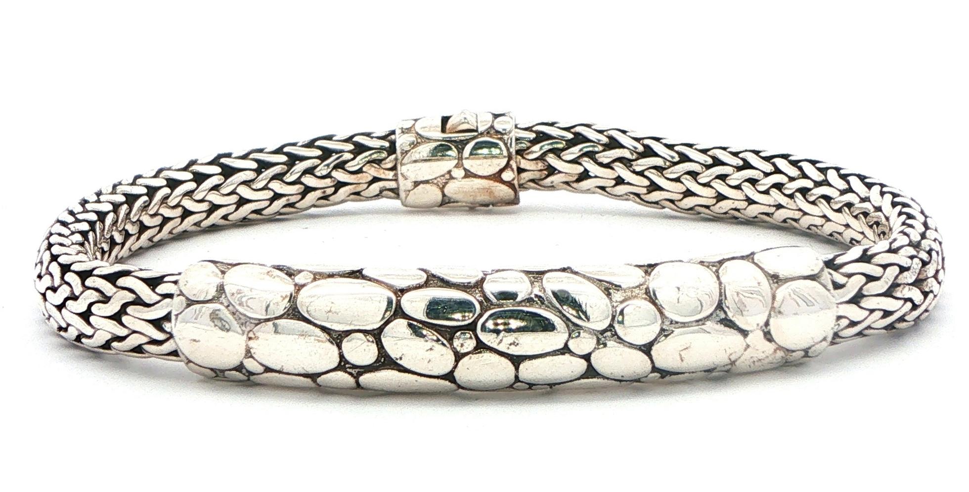Estate Piece: David Yurman Byzantine Chain Bracelet with Textured Pebble Station in Sterling Silver