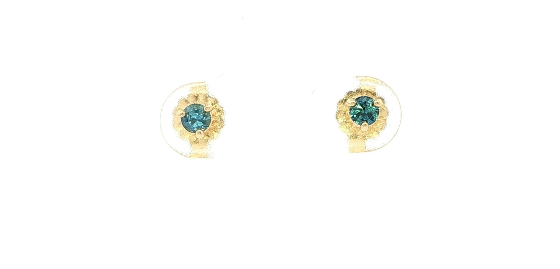 Teal Montana Sapphire Stud Earrings in 3-Prong Martini Settings in Yellow Gold (0.22cts TWT)