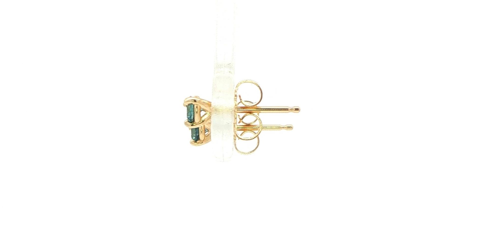 Teal Montana Sapphire Stud Earrings in 3-Prong Martini Settings in Yellow Gold (0.22cts TWT) side