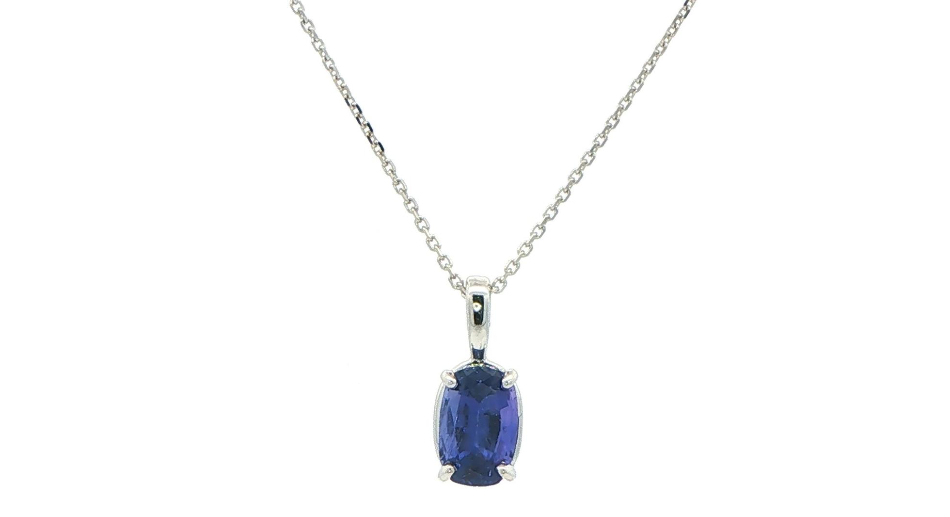 Royal Purple Sapphire Oval Pendant Necklace in White Gold (1.17ct)