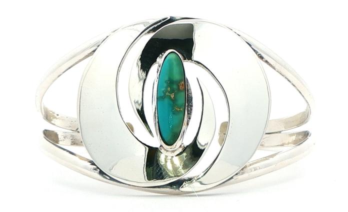 content/products/Estate Piece: Swirl Turquoise Cabochon Cuff Bangle in Sterling Silver