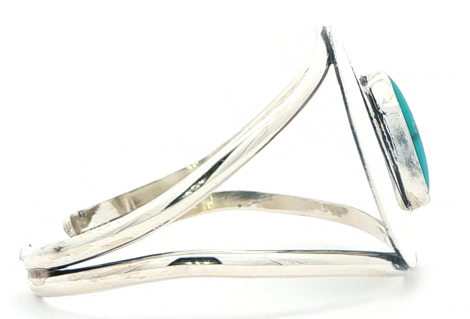 Estate Piece: Swirl Turquoise Cabochon Cuff Bangle in Sterling Silver  side