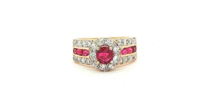 content/products/Estate Piece: Ruby and Diamond Halo 3-Row Cocktail Ring in Yellow Gold (1.15cts TWT)
