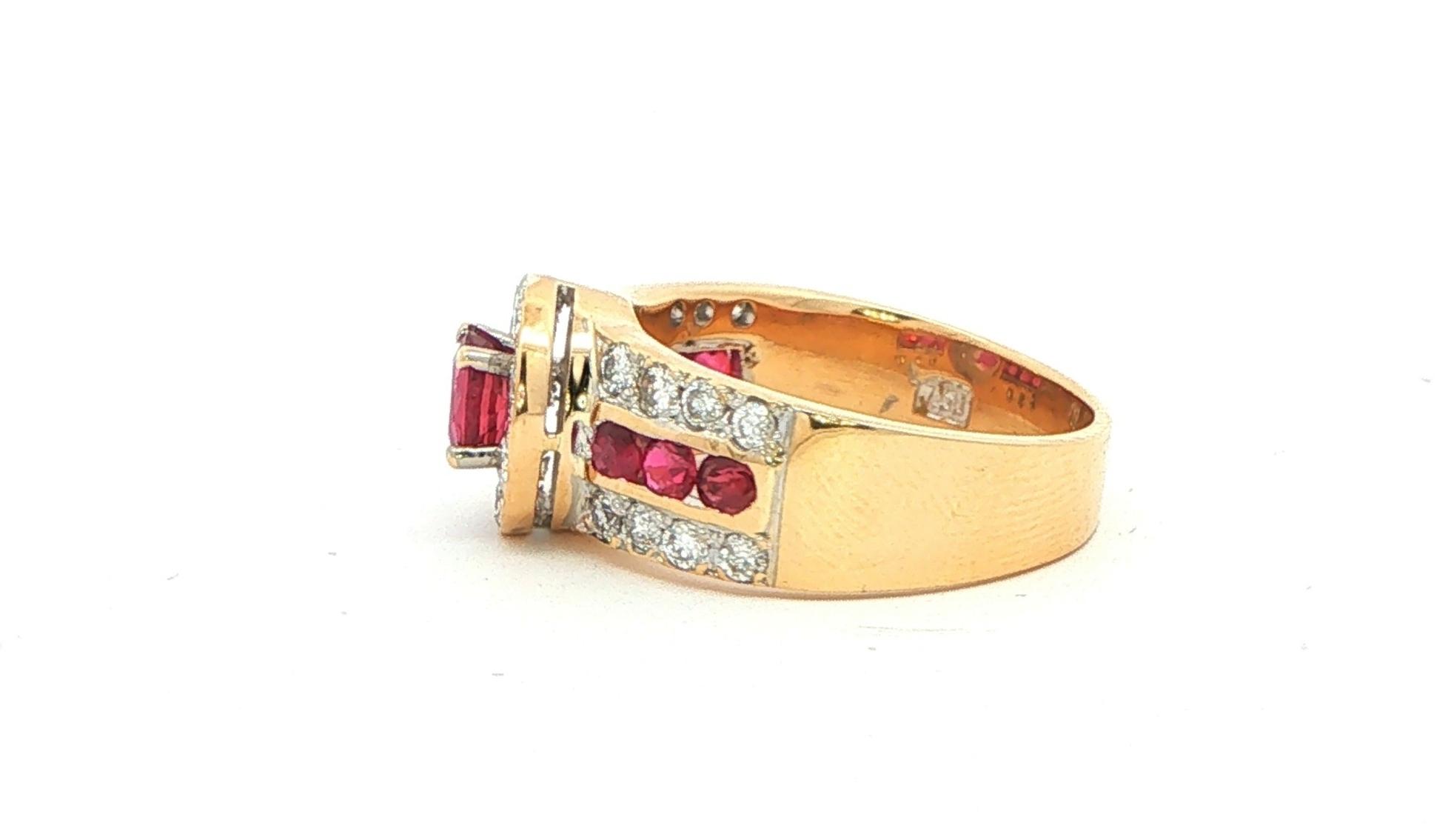 Estate Piece: Ruby and Diamond Halo 3-Row Cocktail Ring in Yellow Gold (1.15cts TWT) side