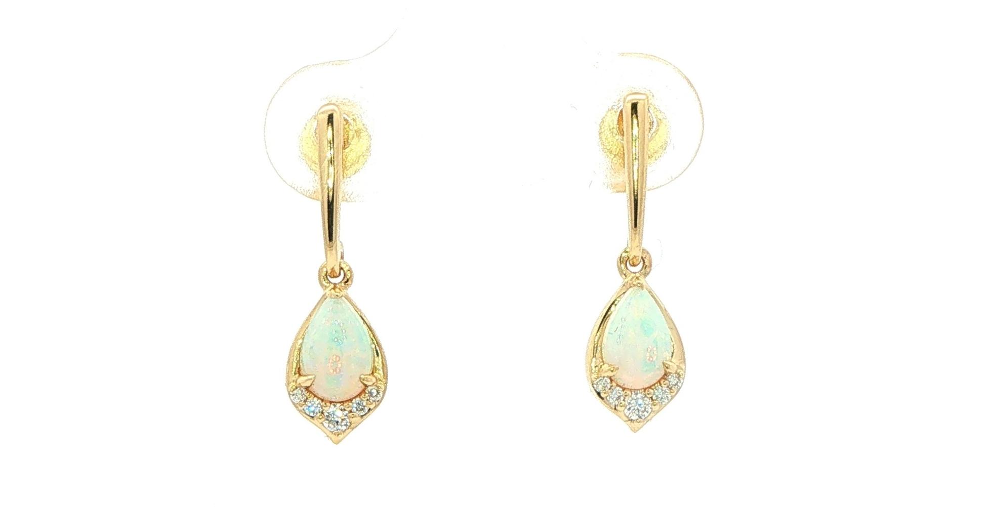 Pear-Shaped Opal and Diamond Drop Earrings in Yellow Gold (0.53cts TWT)