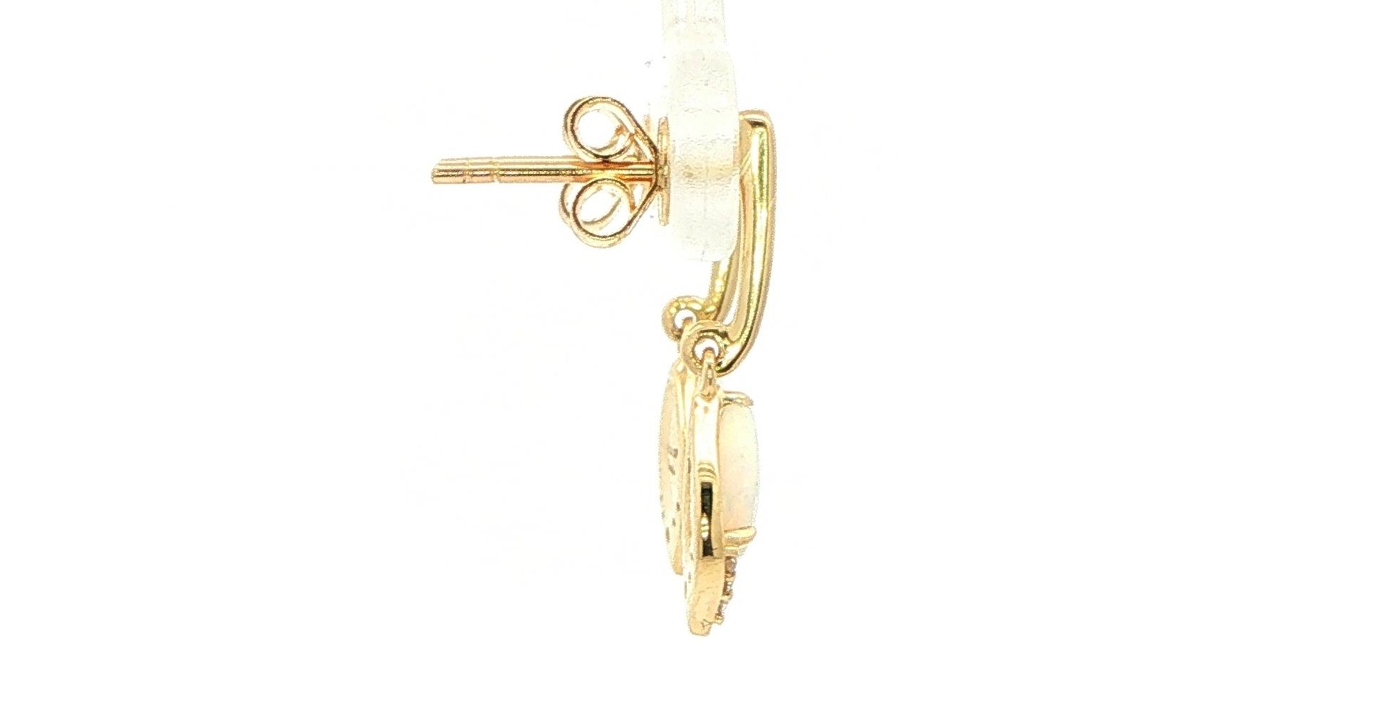 Pear-Shaped Opal and Diamond Drop Earrings in Yellow Gold (0.53cts TWT) side