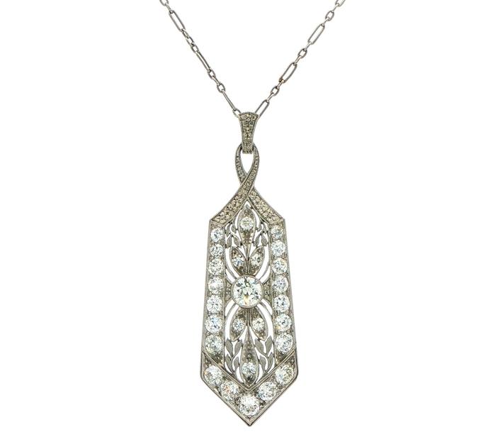 content/products/Estate Piece: Art Deco Style Diamond Openwork Pendant Necklace in Platinum (2.00cts TWT)