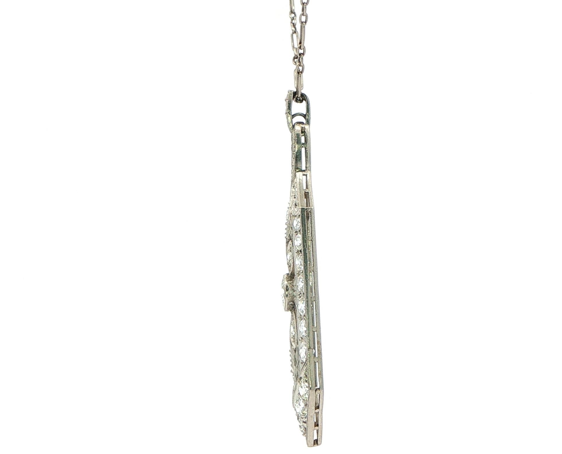 Estate Piece: Art Deco Style Diamond Openwork Pendant Necklace in Platinum (2.00cts TWT) side