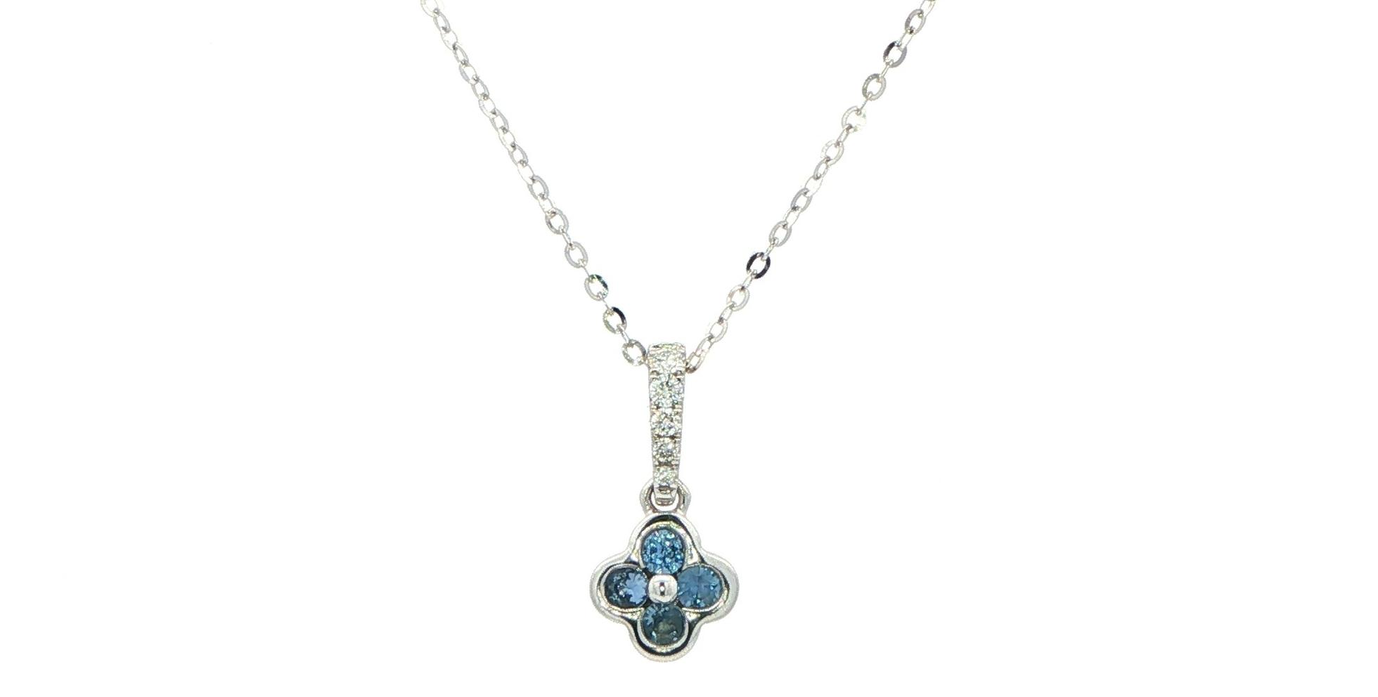 Montana Yogo Sapphire Floral Pendant Necklace with Diamond Bail in White Gold (0.24cts TWT)