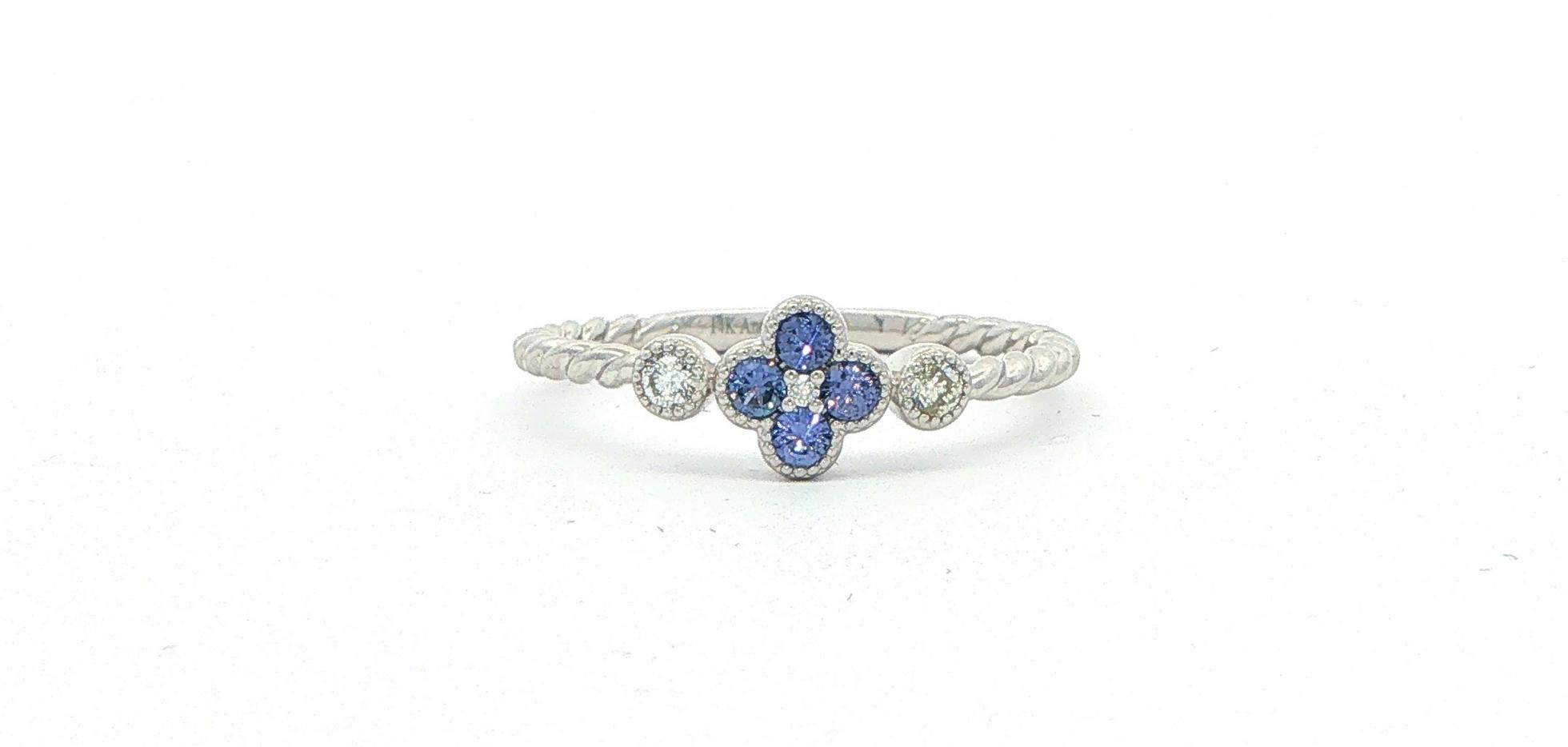 Montana Yogo Sapphire Floral Cluster Ring with Diamonds in White Gold (0.21cts TWT)