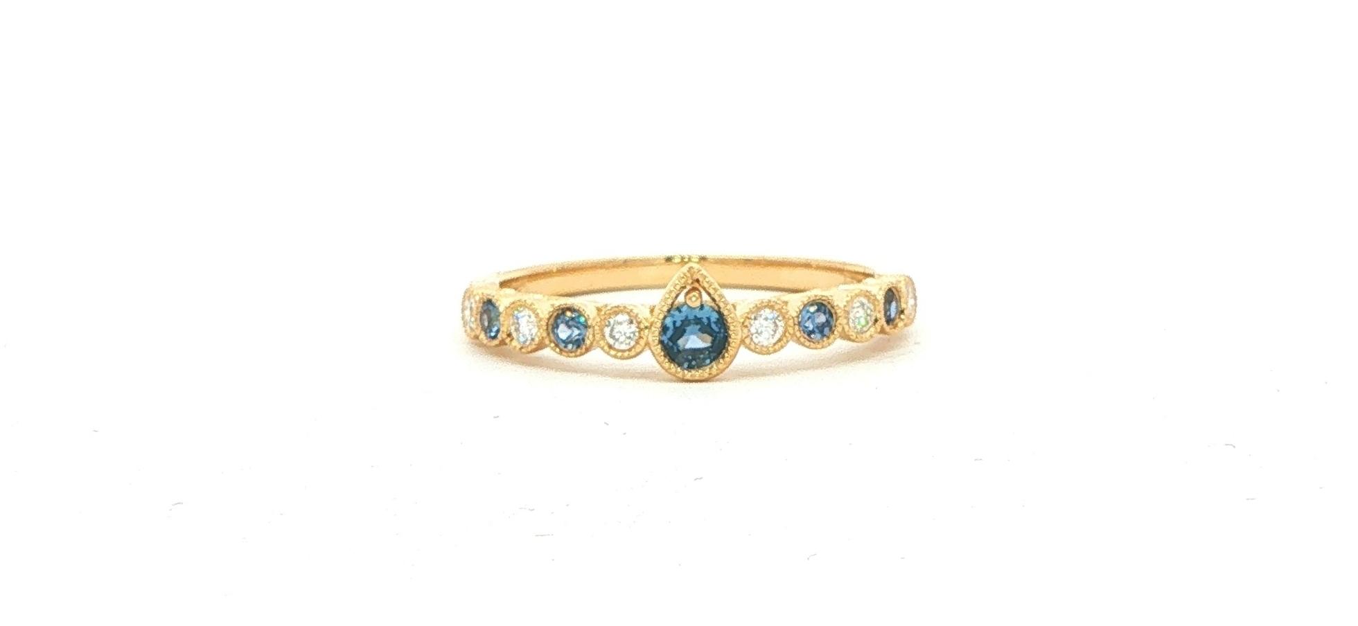 Montana Yogo Sapphire and Diamond Milgrain Bezel Stackable Ring Yellow Gold (0.35cts TWT)