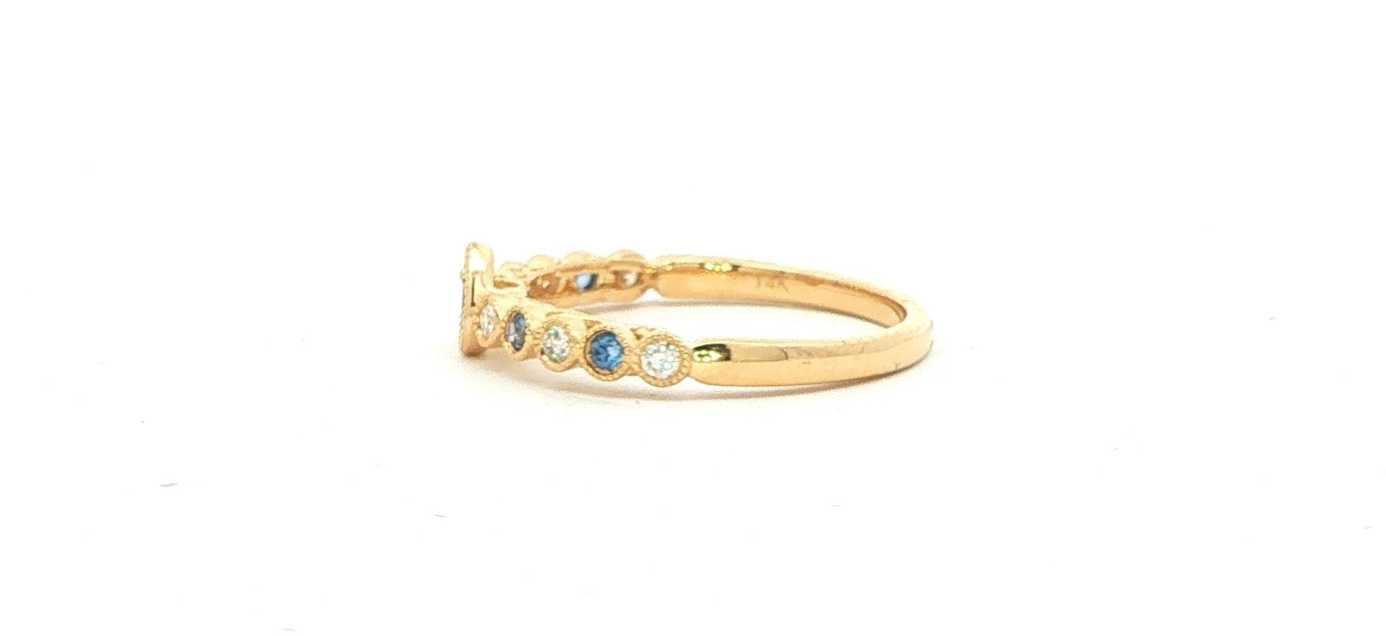 Montana Yogo Sapphire and Diamond Milgrain Bezel Stackable Ring Yellow Gold (0.35cts TWT) side