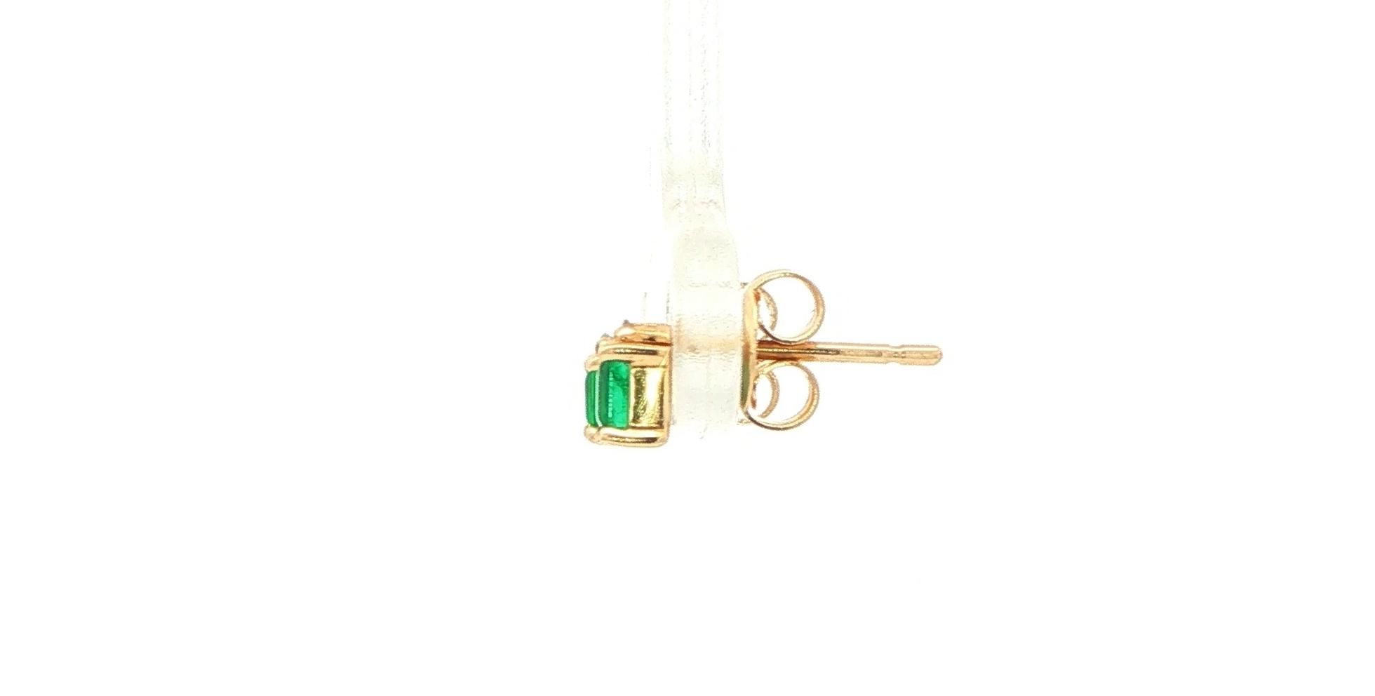 Square-Cut Emerald and Diamond Accent Stud Earrings in Yellow Gold (0.38cts TWT) side