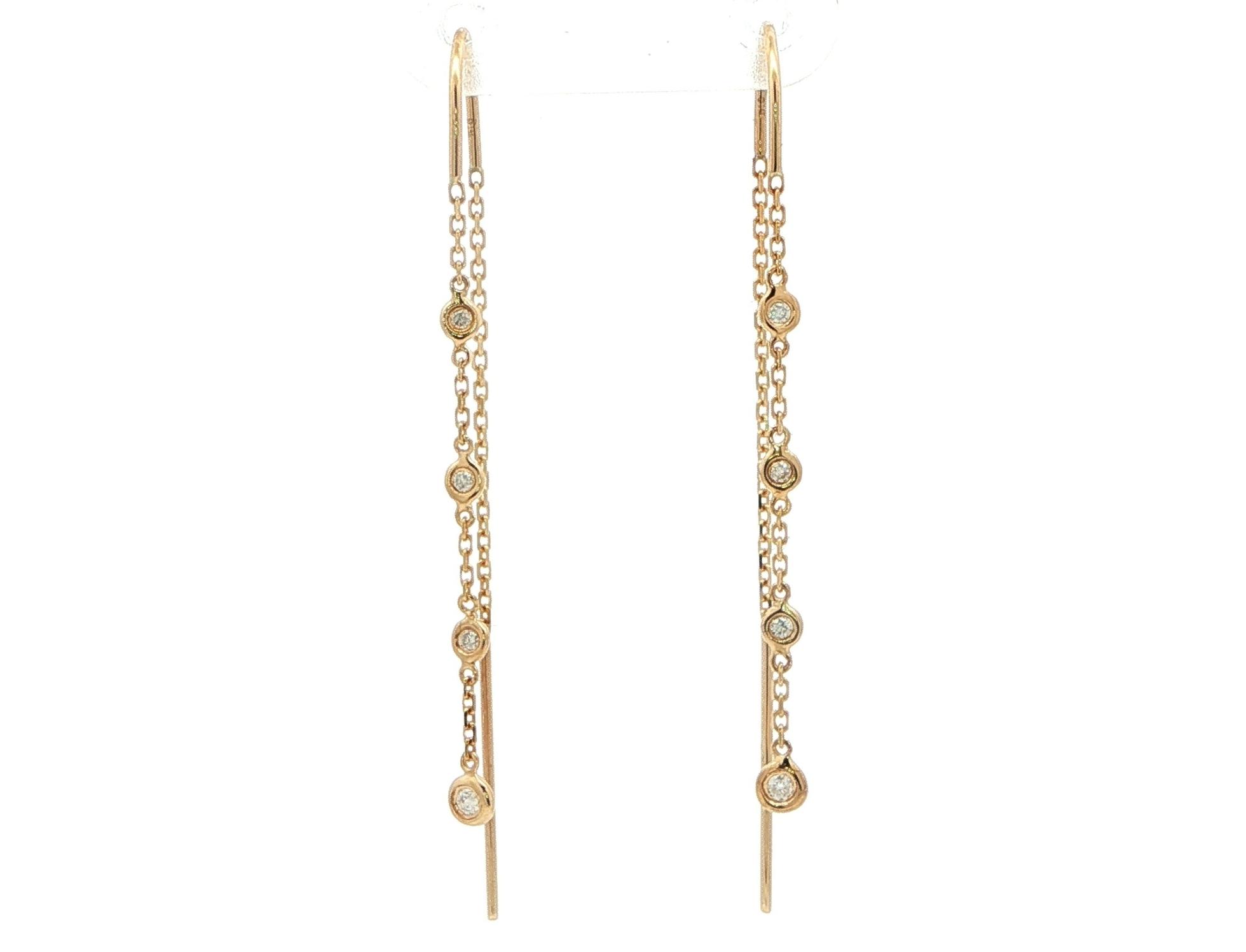 Station Diamond Dangle Threader Earrings in Yellow Gold (0.10cts TWT)