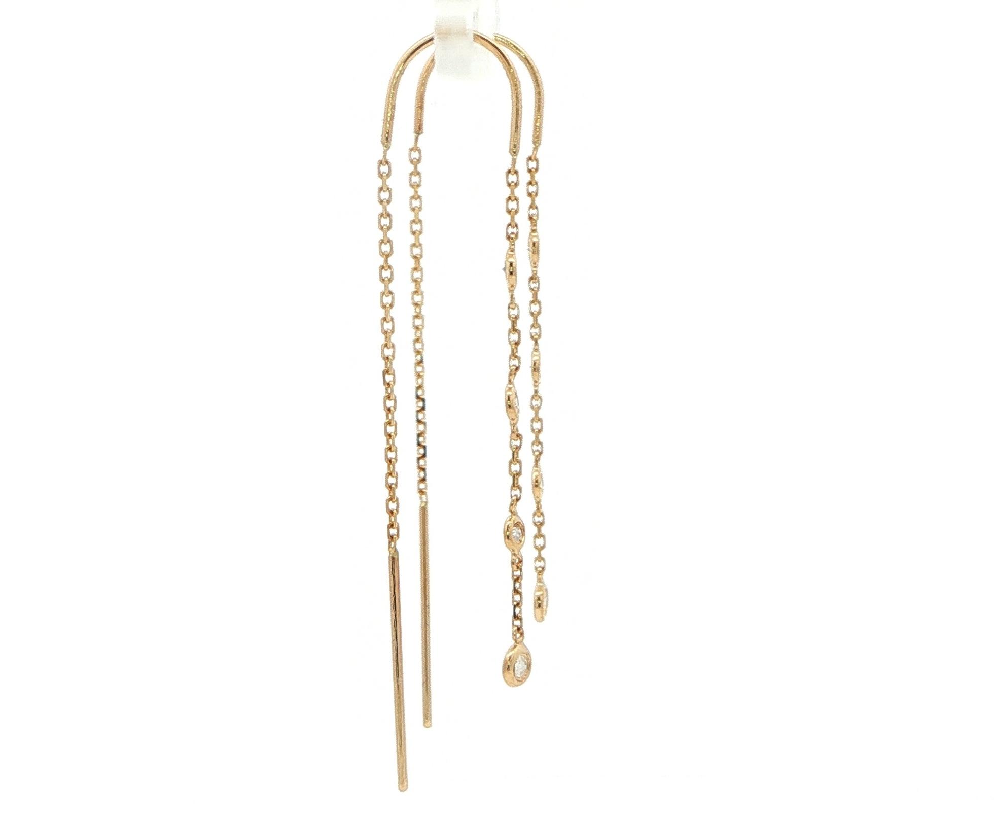 Station Diamond Dangle Threader Earrings in Yellow Gold (0.10cts TWT) side