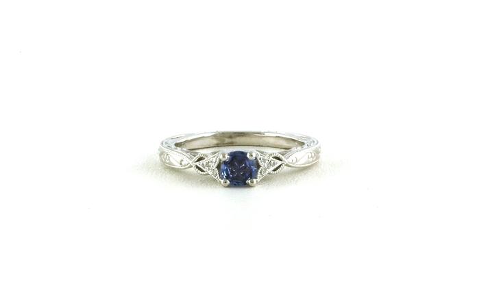 content/products/Antique-Inspired Carved Montana Yogo Sapphire and Diamond Ring in White Gold (0.49cts TWT)